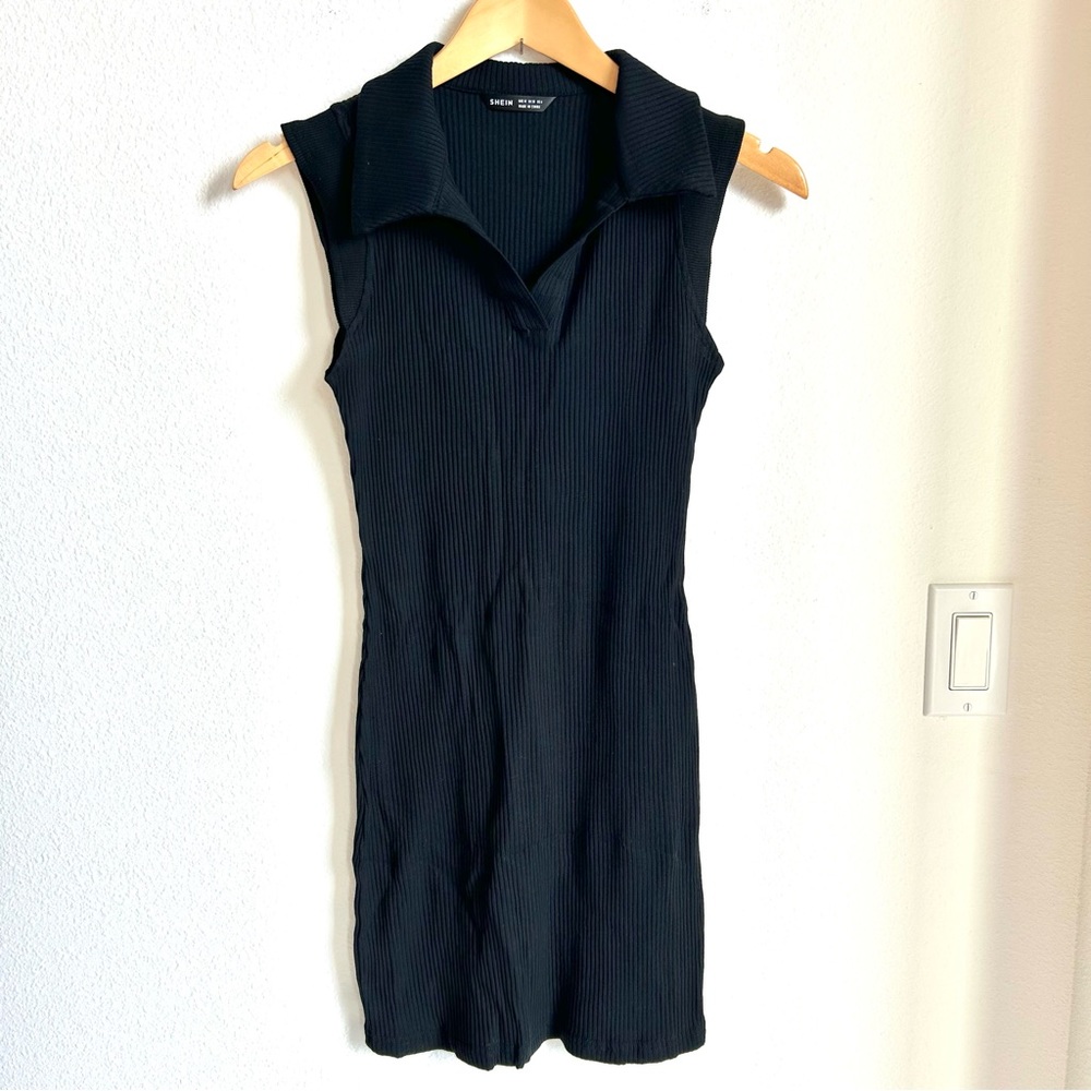 NWT SHEIN Black Ribbed Collared Sleeveless Dress